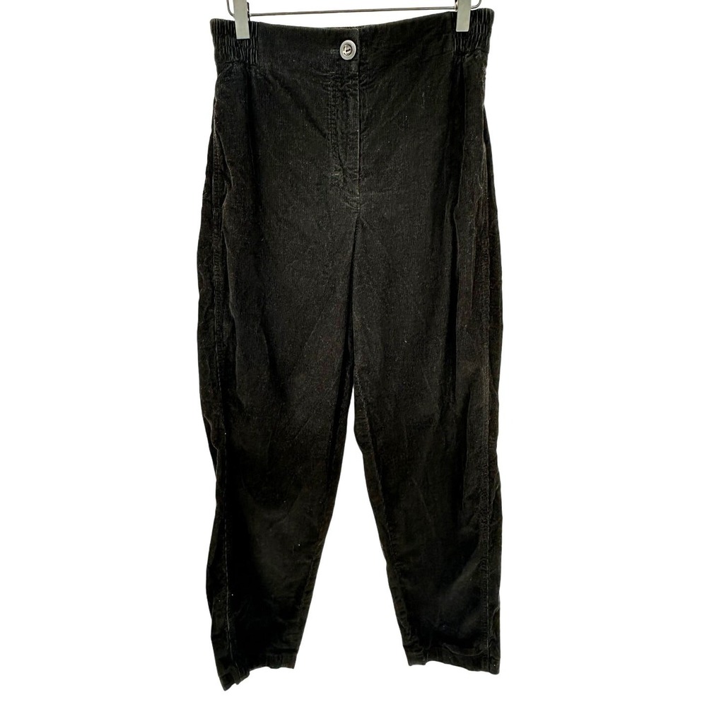 COS Corduroy Tapered Pants Womens 6 Black High Rise Elastic Waist Cropped Ankle